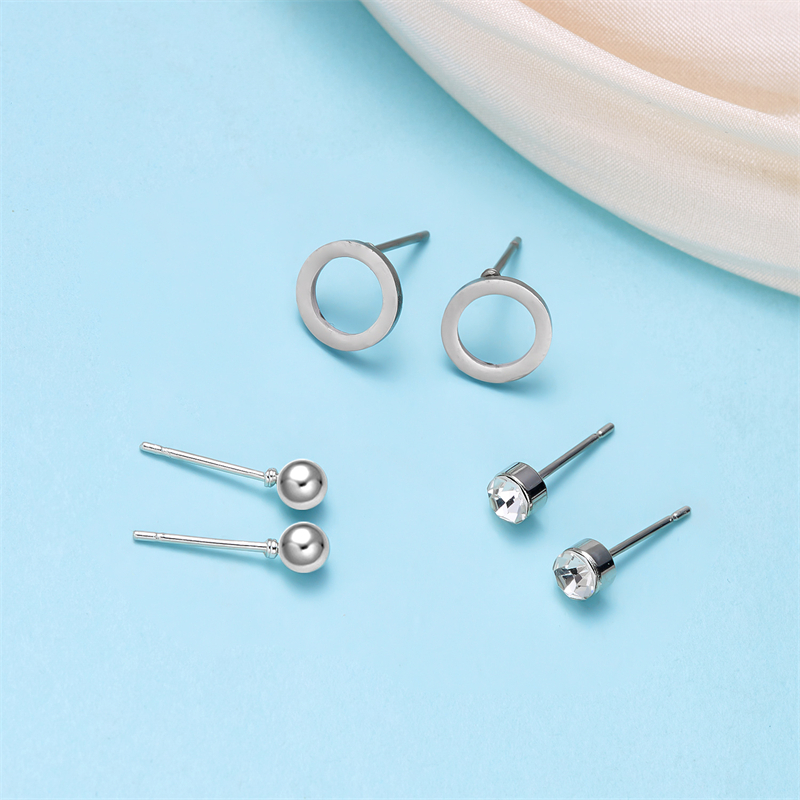 Bộ 3 đôi bông tai bạc 925 hình trái tim / lông vũ / bướm đính đá zircon cho nữ