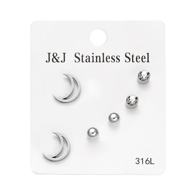 Bộ 3 đôi bông tai bạc 925 hình trái tim / lông vũ / bướm đính đá zircon cho nữ