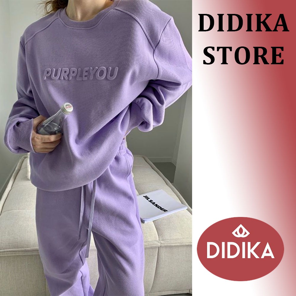 DIDIKA Bộ đồ thể thao áo sweater tay dài dáng rộng phối quần dài lưng cao thời trang thu đông cho nữ