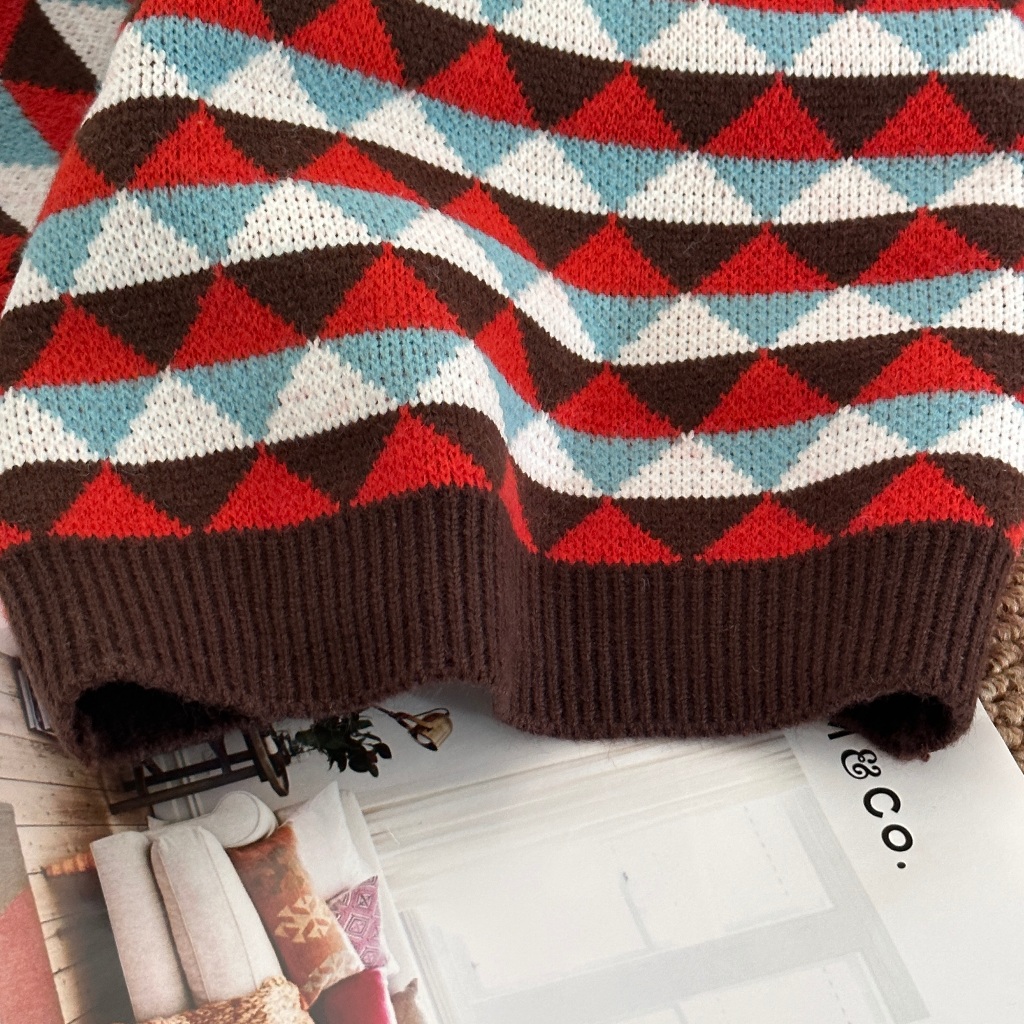 Áo sweater Hình Thoi Phối Màu Tương Phản Thời Trang Xuân Thu Cho Bé