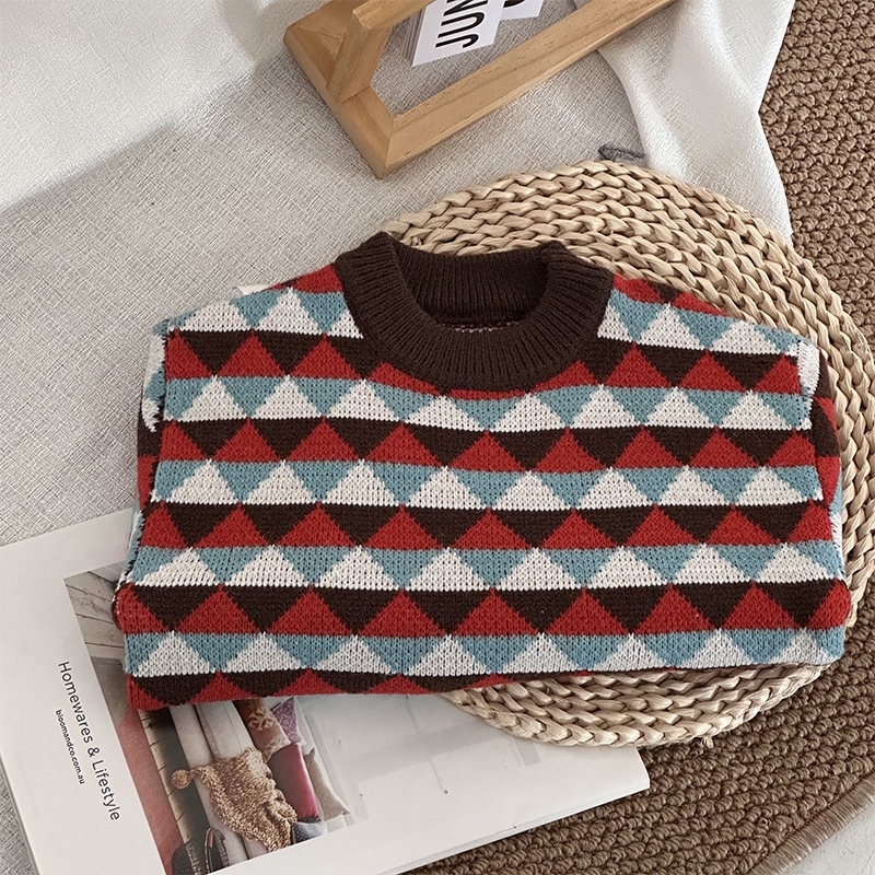 Áo sweater Hình Thoi Phối Màu Tương Phản Thời Trang Xuân Thu Cho Bé