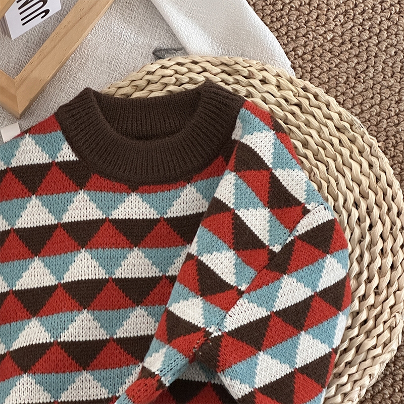 Áo sweater Hình Thoi Phối Màu Tương Phản Thời Trang Xuân Thu Cho Bé