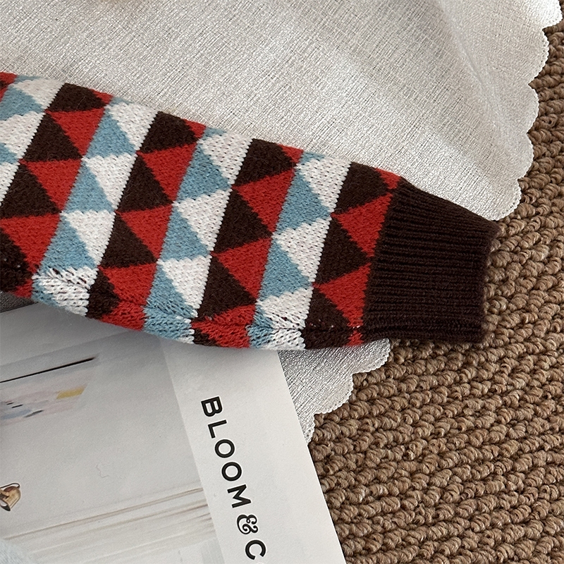 Áo sweater Hình Thoi Phối Màu Tương Phản Thời Trang Xuân Thu Cho Bé