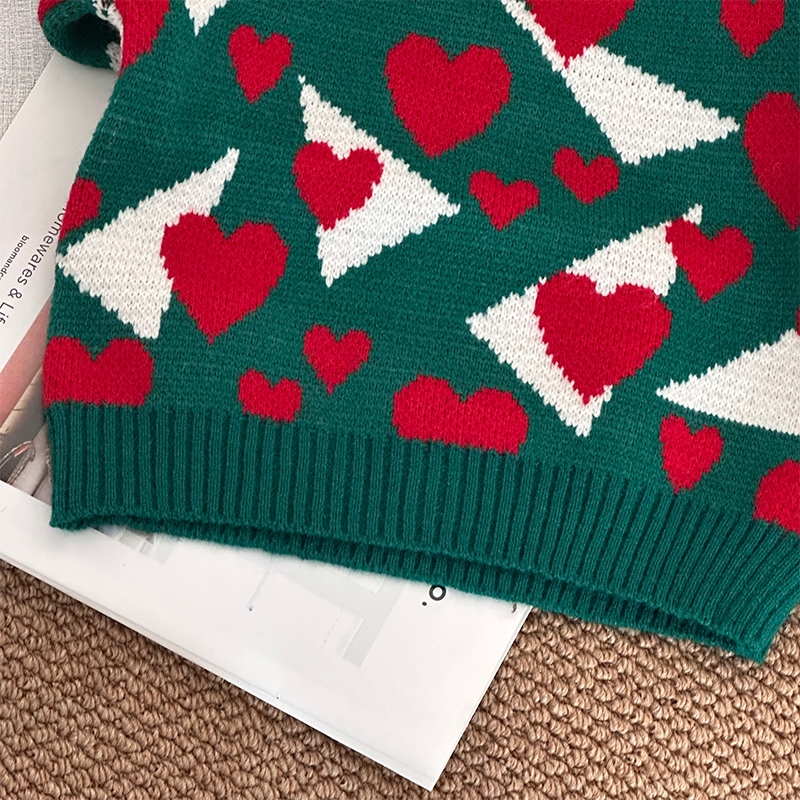 Áo sweater Dệt Kim Tay Dài Cổ Tròn Dáng Rộng In Hình Trái Tim Thời Trang Thu Đông Mới Cho Nữ