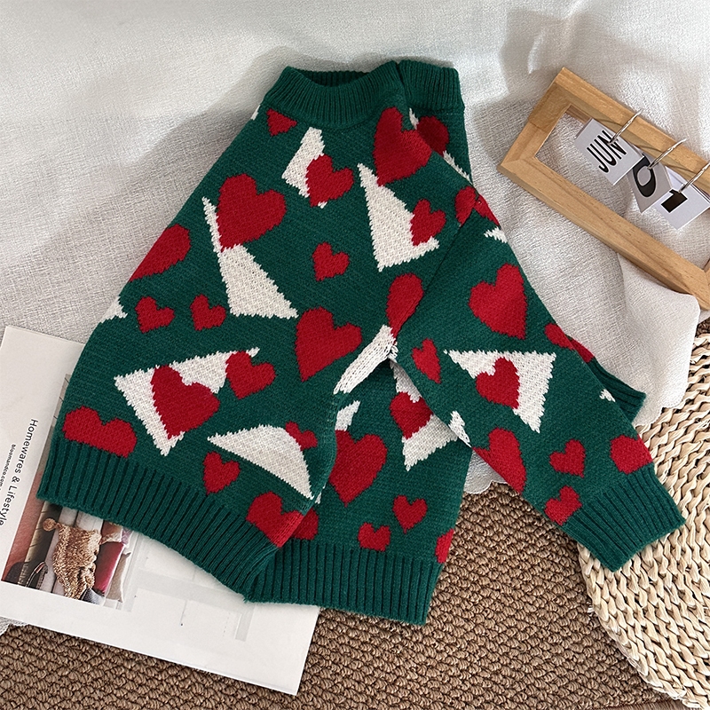 Áo sweater Dệt Kim Tay Dài Cổ Tròn Dáng Rộng In Hình Trái Tim Thời Trang Thu Đông Mới Cho Nữ