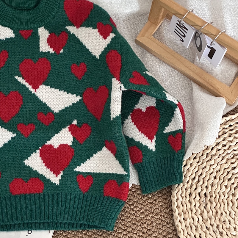 Áo sweater Dệt Kim Tay Dài Cổ Tròn Dáng Rộng In Hình Trái Tim Thời Trang Thu Đông Mới Cho Nữ