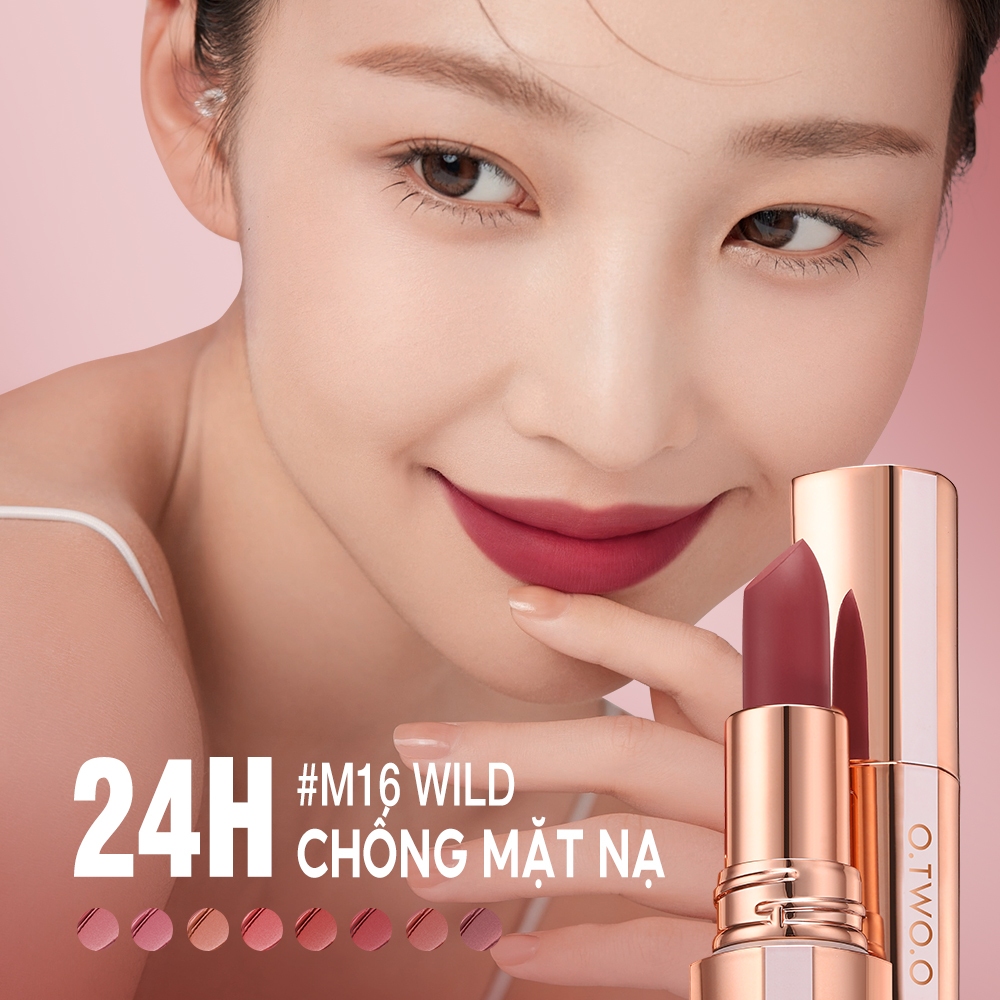 O.two.o Thỏi Son Lì Nhung Mịn Lâu Trôi Không Thấm Nước Chống Khô 8 Màu Tùy Chọn 39g