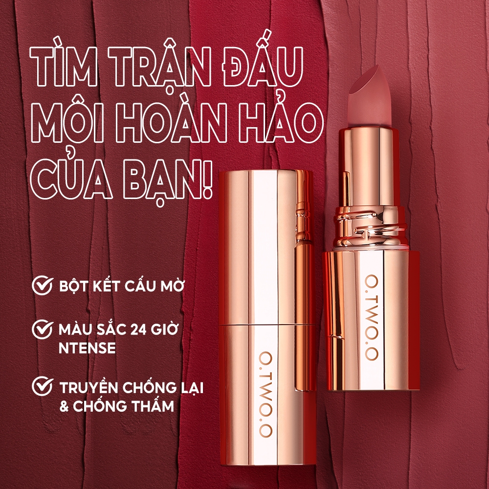 O.two.o Thỏi Son Lì Nhung Mịn Lâu Trôi Không Thấm Nước Chống Khô 8 Màu Tùy Chọn 39g