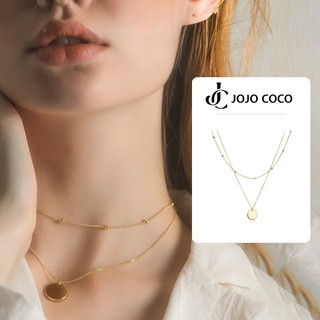 JOJO COCO Vòng cổ 2 Lớp Mặt Đồng Xu Phong Cách Hàn Quốc Cổ Điển Dành Cho Nữ