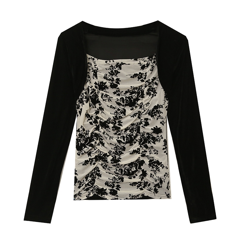 Miou Áo Thun Tay Dài Giả Hai Lớp In Họa Tiết Hoa Thời Trang Thu Đông 2023 Cho Nữ