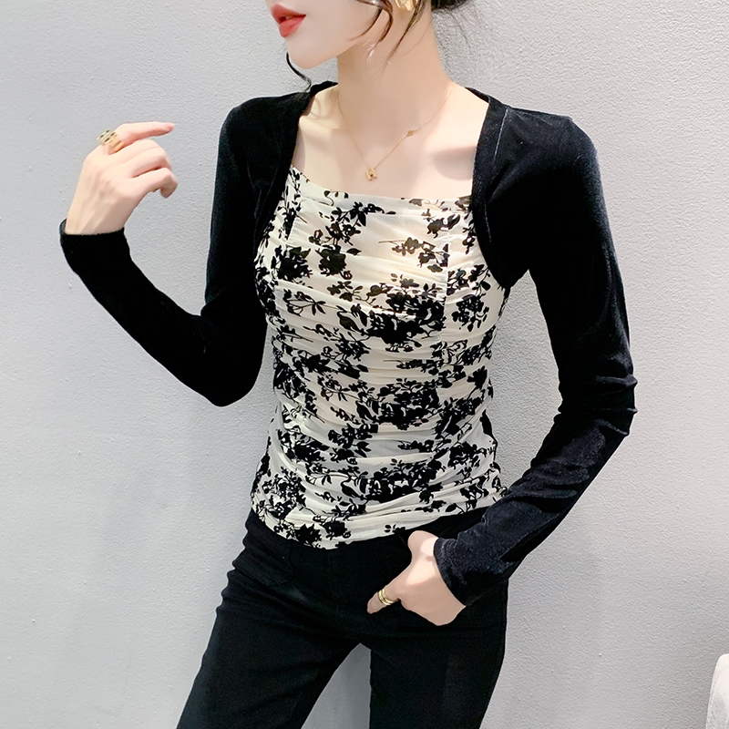 Miou Áo Thun Tay Dài Giả Hai Lớp In Họa Tiết Hoa Thời Trang Thu Đông 2023 Cho Nữ