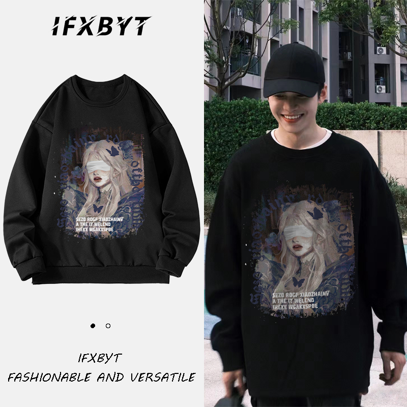 Áo sweater nam đen IFXBYT đẹp basic cổ tròn in hình unisex 100% cotton-Y0340