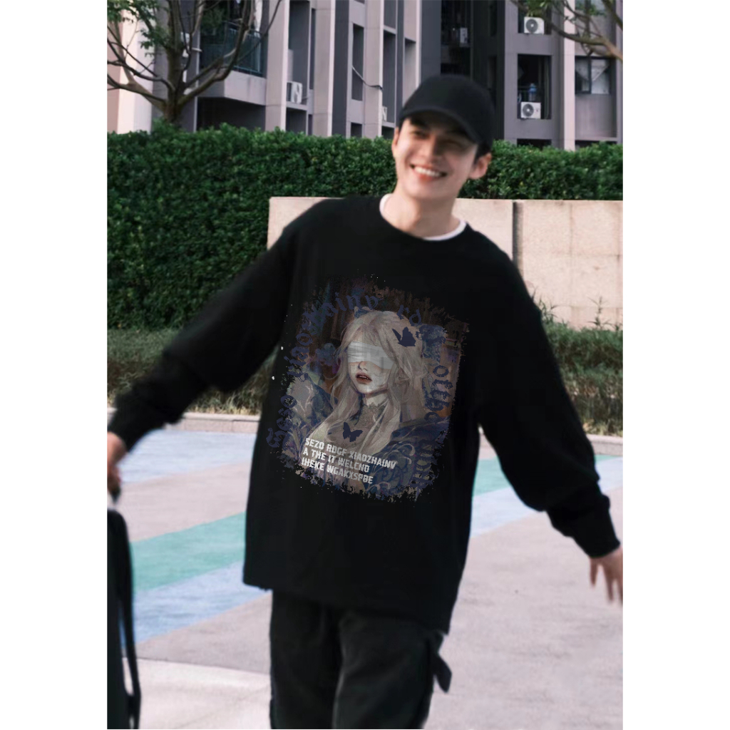 Áo sweater nam đen IFXBYT đẹp basic cổ tròn in hình unisex 100% cotton-Y0340