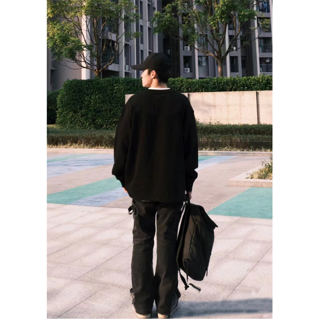 Áo sweater nam đen IFXBYT đẹp basic cổ tròn in hình unisex 100% cotton-Y0340