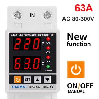 Rơ le điện áp kỹ thuật số taxnele 63a 80-300v 110v 230v din bảo vệ quá dòng điện áp
