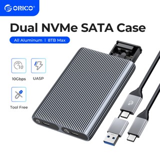 Orico Free Tool Nhôm Dual-Bay Vỏ ổ cứng gắn ngoài USB C Gen2 10Gbps đến M.2 NVME SATA Hỗ trợ Trình điều khiển cứng M.2 SSD M Key 2230 2242 2260 2280 Lên đến 8TB (AM2C3-2SN)