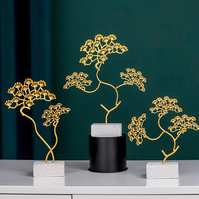 * Đồ trang trí lá vàng sắt tinh tế Cây để bàn Trang nghệ thuật nhà cửa Gonaments