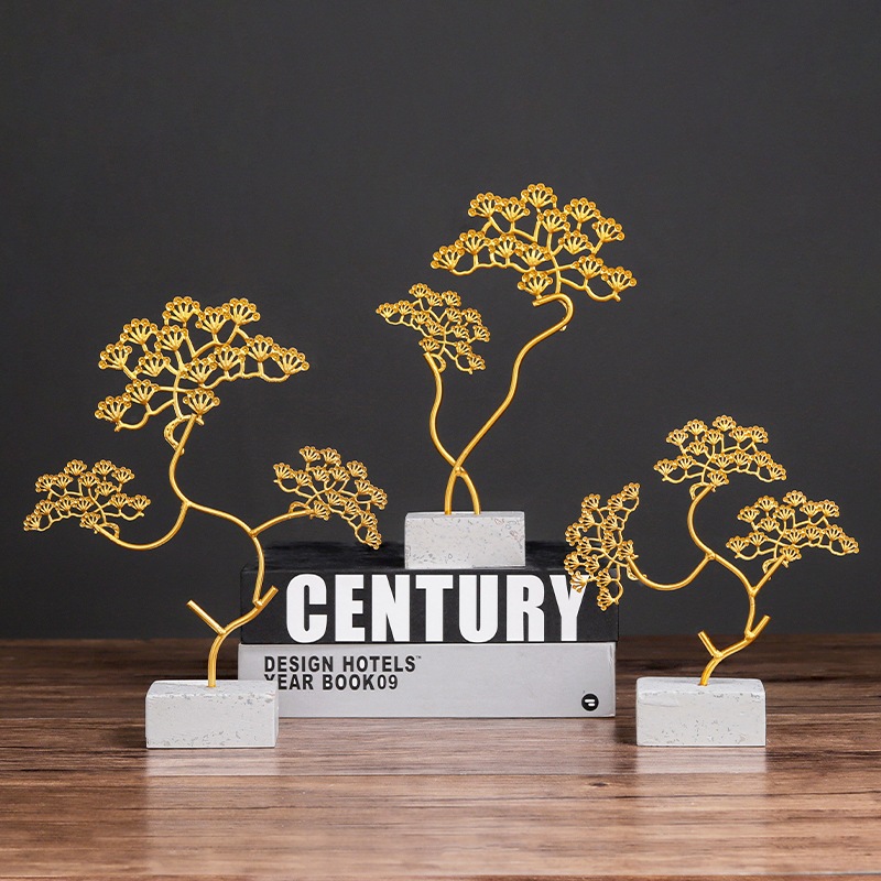 * Đồ trang trí lá vàng sắt tinh tế Cây để bàn Trang nghệ thuật nhà cửa Gonaments