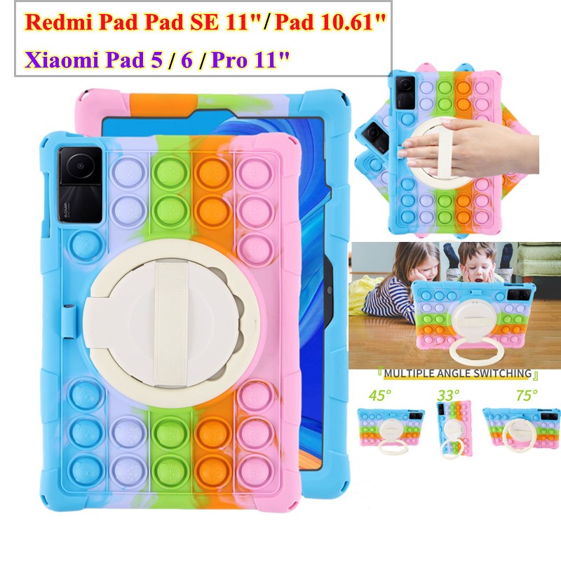 For Xiaomi Mi Pad 5/5 Pro 6/6Pro Redmi Pad 10.61 Redmi Pad SE 11 2023 360 Rotating Stand Tablet Push Bubble Kids Cover Soft Silicone Case