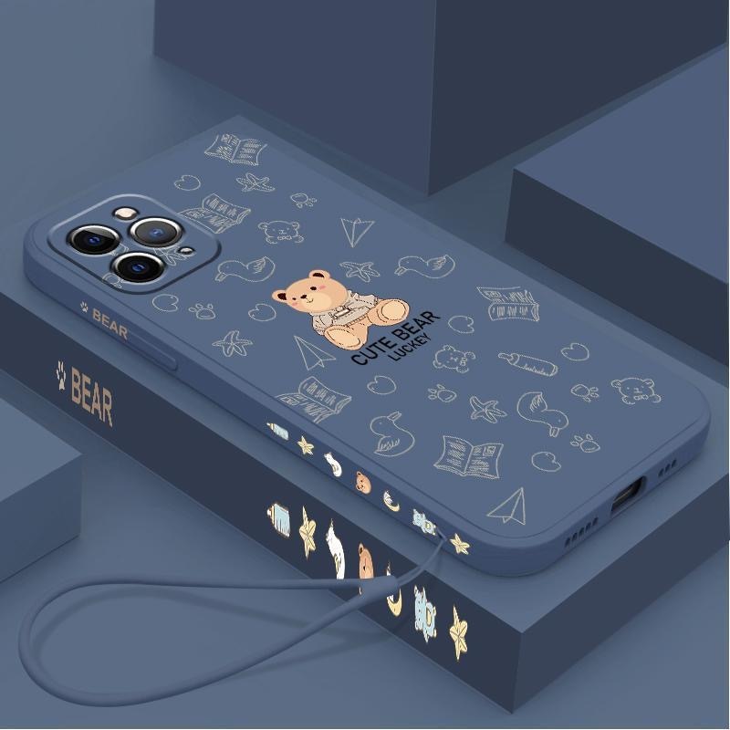 Ốp lưng Samsung A05 A05S A15 A54 5G A34 5G A24 5G A25 5G S23 FE Cạnh thẳng 90 ° Silicone dây nhựa Teddy Bear
