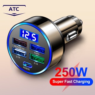 12V/24V Tẩu Sạc Nhanh PD QC3.0 USB C 5 Cổng 250W Có Đèn LED Cho Xe Hơi