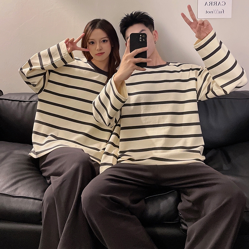 Bộ Đồ Ngủ Cotton Tay Dài Dáng Rộng In Họa Tiết Hoạt Hình Dễ Thương Thoải Mái Cho Nam Và Nữ