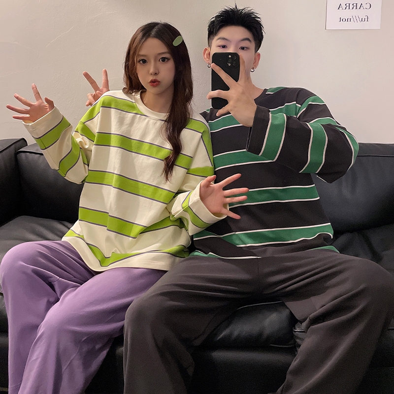 Bộ Đồ Ngủ Cotton Tay Dài Dáng Rộng In Họa Tiết Hoạt Hình Dễ Thương Thoải Mái Cho Nam Và Nữ