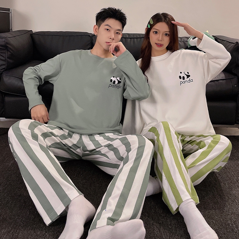 Bộ Đồ Ngủ Cotton Tay Dài Dáng Rộng In Họa Tiết Hoạt Hình Dễ Thương Thoải Mái Cho Nam Và Nữ