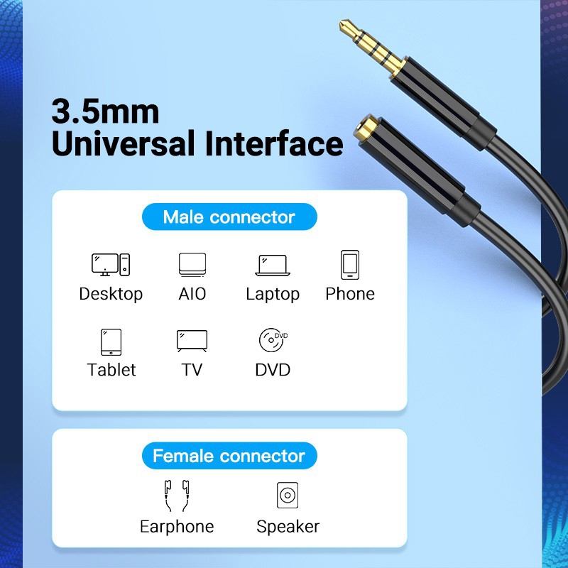 Dây Cáp Âm Thanh Nối Dài 1M 2M 3M 3.5mm Có Mic Cho Điện Thoại / Pc / Laptop