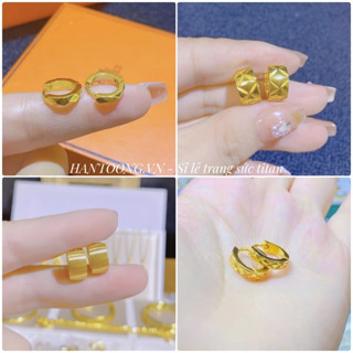 Khuyên tai titan cao cấp không gỉ mạ vàng 24k thiết kế hình tròn nhiều hoạ tiết trẻ trung thanh lịch dành cho nữ