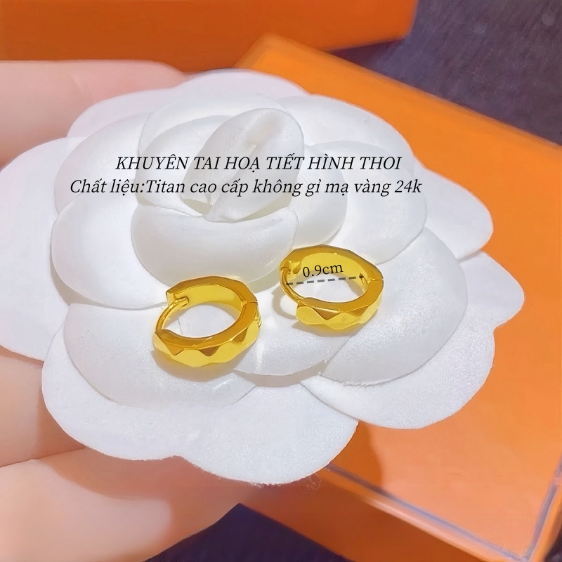 Khuyên tai titan cao cấp không gỉ mạ vàng 24k thiết kế hình tròn nhiều hoạ tiết trẻ trung thanh lịch dành cho nữ