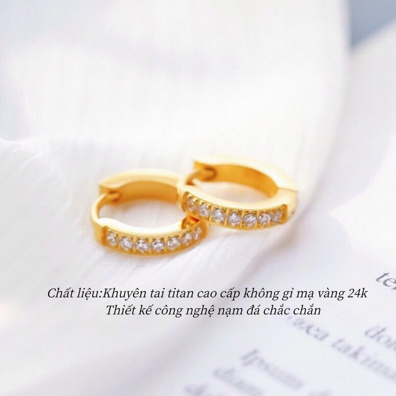 Khuyên tai titan cao cấp không gỉ mạ vàng 24k thiết kế hình tròn nhiều hoạ tiết trẻ trung thanh lịch dành cho nữ