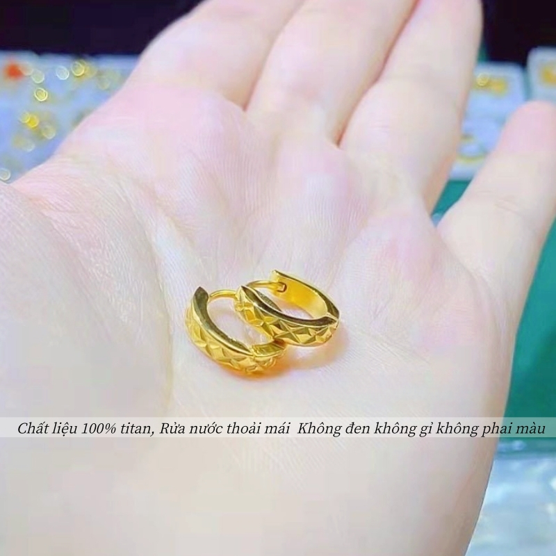 Khuyên tai titan cao cấp không gỉ mạ vàng 24k thiết kế hình tròn nhiều hoạ tiết trẻ trung thanh lịch dành cho nữ