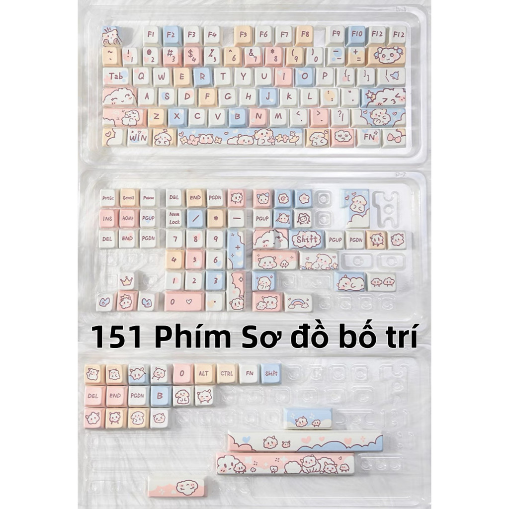 74/151 Phím Cừu Keycaps MDA/Cherry PBT Năm mặt thăng hoa nhiệt Dễ thương Thỏ con Keycap hoa nhiệt 61/64/68/75/84/87/104/108 Bàn Phím Cơ Keycap