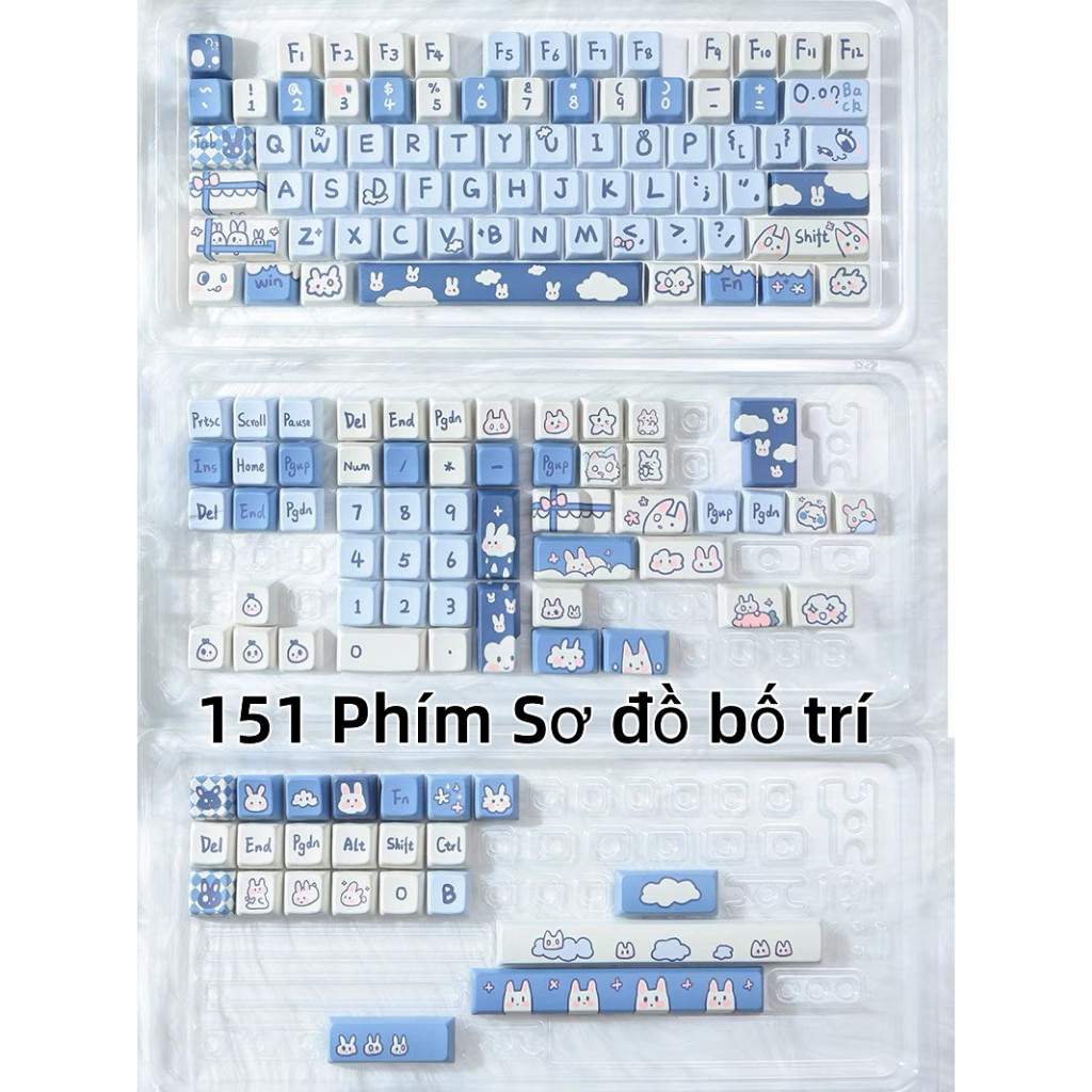74/151 Phím Dudu Rabbit Keycaps MDA/Cherry Chiều Cao PBT Chất liệu Năm mặt thăng hoa nhiệt cá nhân tùy dương Keycaps Áp dụng 61/68/75/84/87/104/108 keycaps