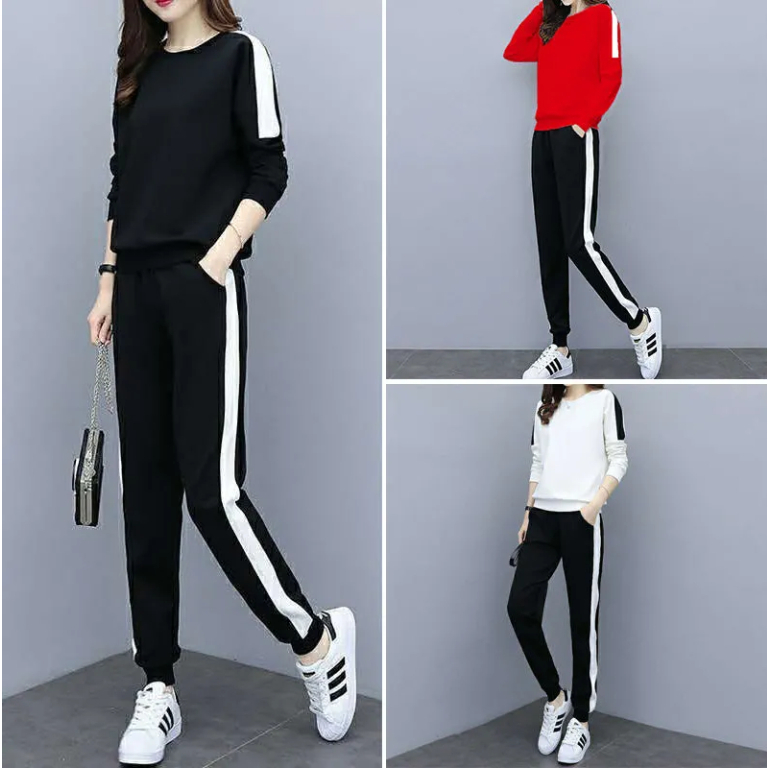 Bộ đồ 2 món vải cotton phong cách thể thao phương Tây thời trang 2021 dành cho nữ