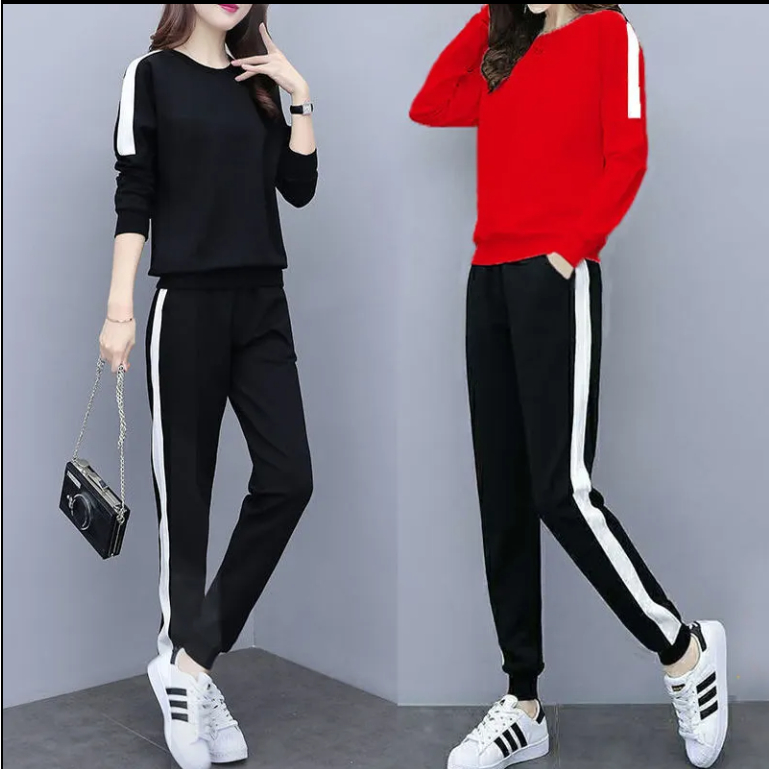 Bộ đồ 2 món vải cotton phong cách thể thao phương Tây thời trang 2021 dành cho nữ