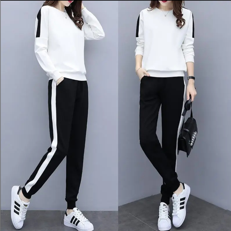 Bộ đồ 2 món vải cotton phong cách thể thao phương Tây thời trang 2021 dành cho nữ