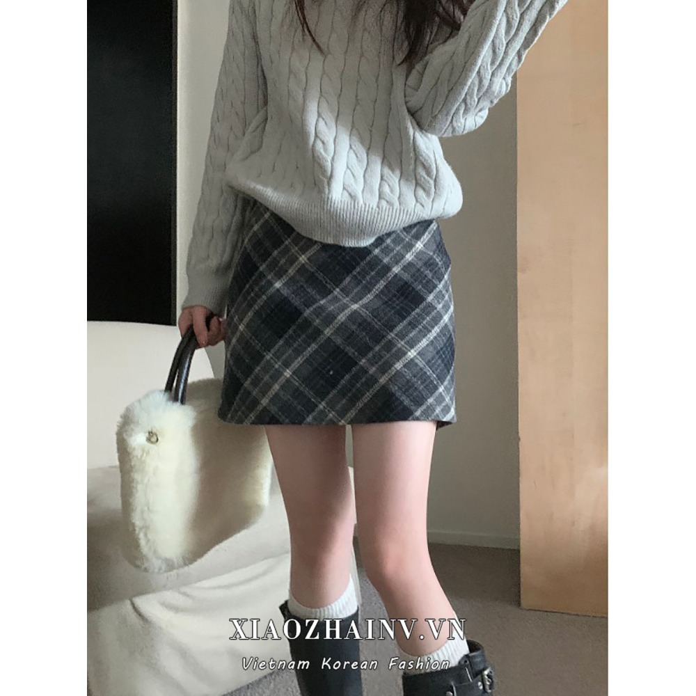 Xiaozhainv Chân Váy Caro Chữ a Lưng Cao Thời Trang Hàn Quốc