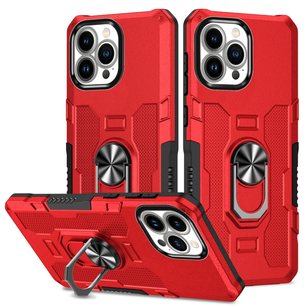 Ốp Điện Thoại Cứng Kiểu Giáp Chống Sốc Màu Đỏ Kèm Giá Đỡ Nhẫn Cho iphone 15 pro max 14 plus 13 12 11 xs xr x 8 7 6 6s