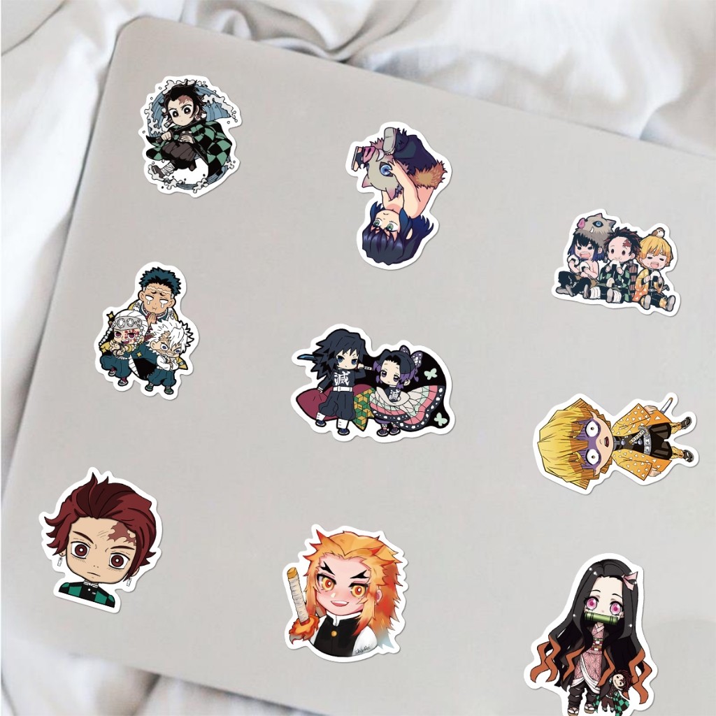 Set 50 miếng dán trang trí laptop hình nhân vật anime Demon Slayer chống thấm nước