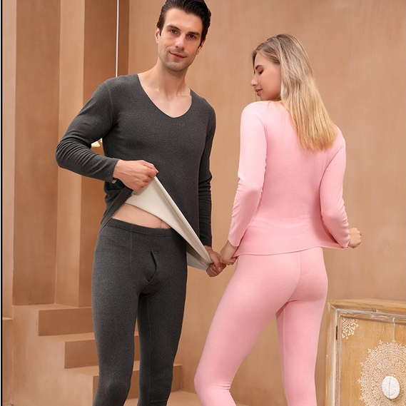 Bộ Đồ Lót Nhung Hai Mặt Tay Dài Giữ Nhiệt Không Đường May Cho Nam Và Nữ