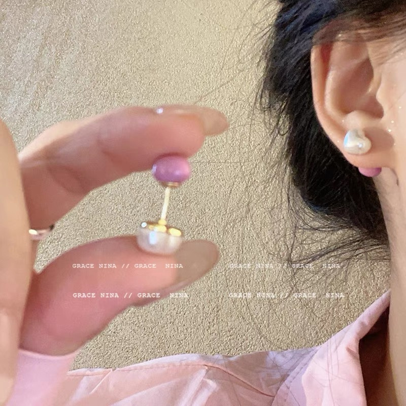 Những giấc mơ ngọt ngào!Khuyên Tai Ngọc Trai Hai Mặt Hình Trái Tim Phong Cách Mới Cá Tính Ngọt Ngào Cho Nữ