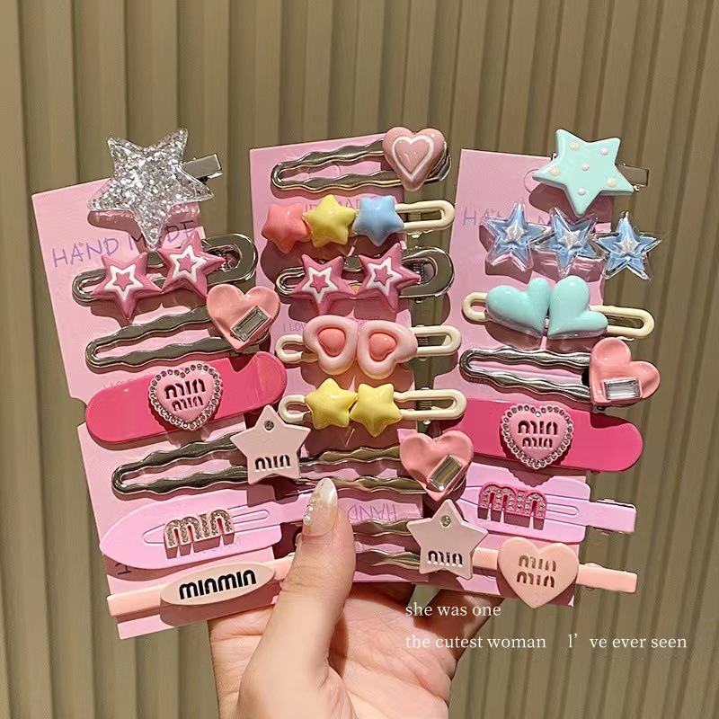 Set 7 Kẹp Tóc Hình Ngôi Sao Màu Hồng Ngọt Ngào Cho Bé Gái