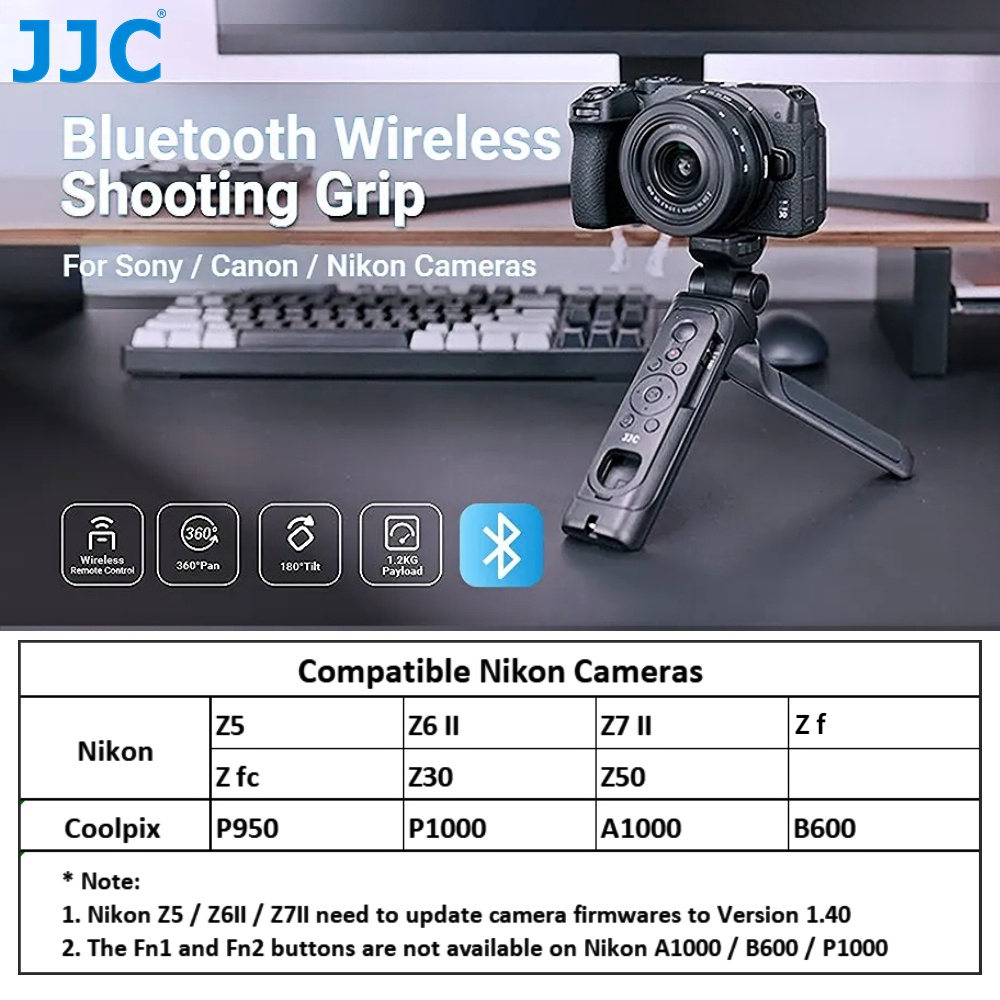 Giá đỡ máy ảnh ba chân JJC TP-N1 có điều khiển từ xa không dây bluetooth cho NIKON ZFC Z30 Z50 Z5 Z6II Z7II COOLPIX P950