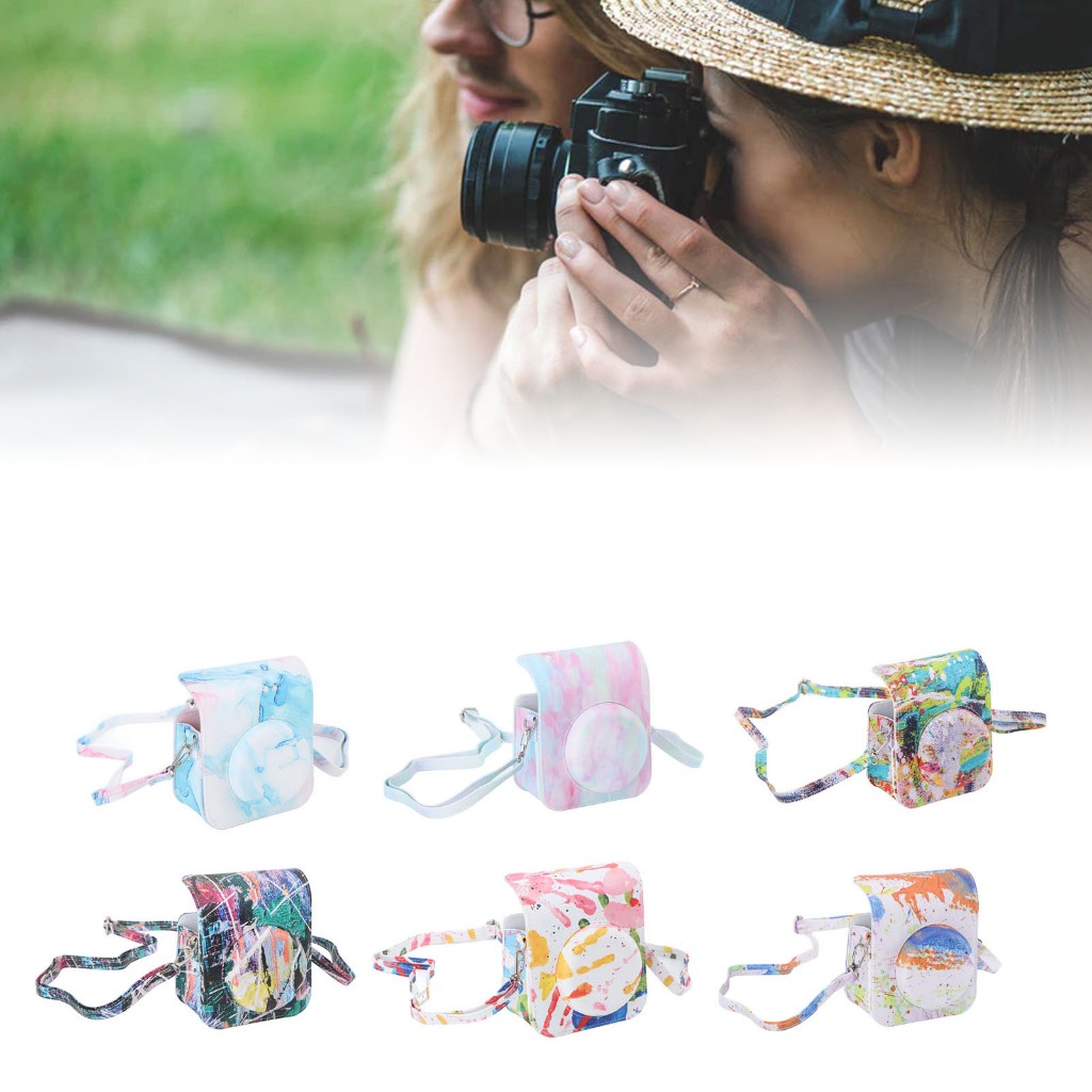 Có thể bán buôn Túi đựng bảo vệ bằng da PU in màu có dây đeo vai thể điều chỉnh phù hợp cho Fujifilm Instax Mini 12 Washington057 Hàng giao ngay
