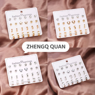 Set 12 đôi bông tai mạ vàng 18k đính đá thời trang cho nữ