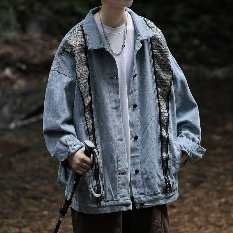 Áo Khoác Jean Phối Màu Sắc retro Thời Trang Cho Nam