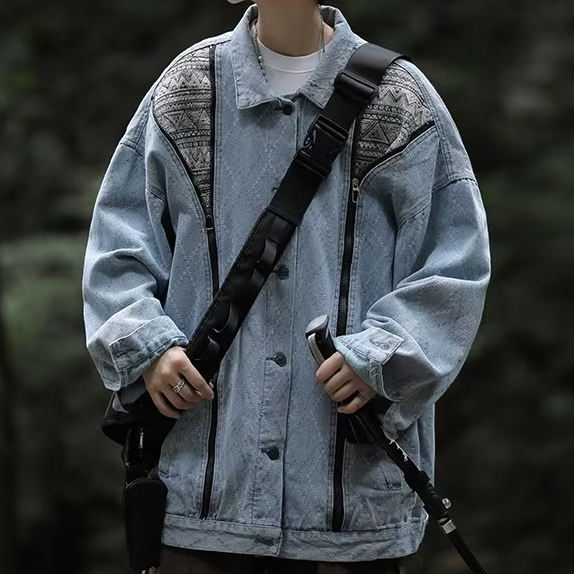 Áo Khoác Jean Phối Màu Sắc retro Thời Trang Cho Nam
