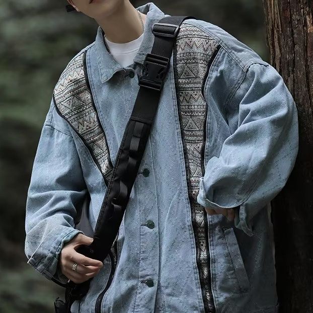 Áo Khoác Jean Phối Màu Sắc retro Thời Trang Cho Nam